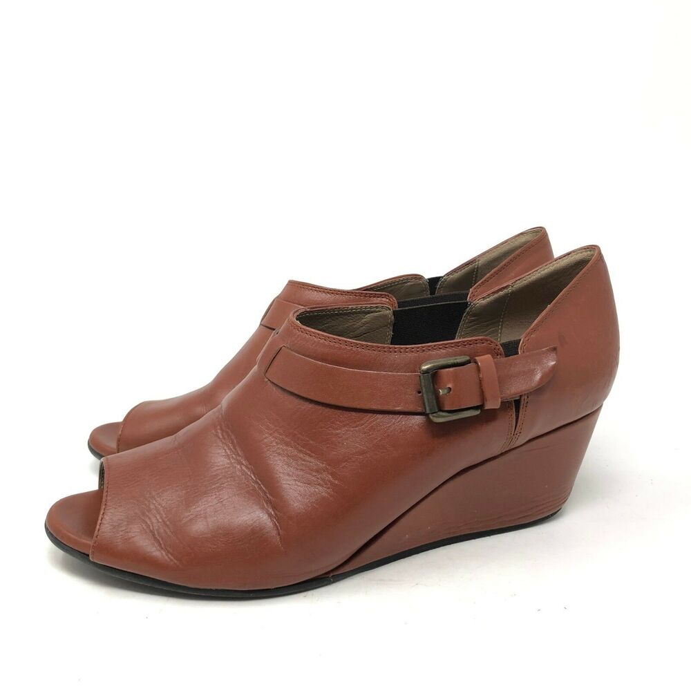 Anyi Lu Melanie Bootie Womens Size 10 / 40 Rust‎ Brown Leather Peep Toe Wedge - Picture 5 of 9